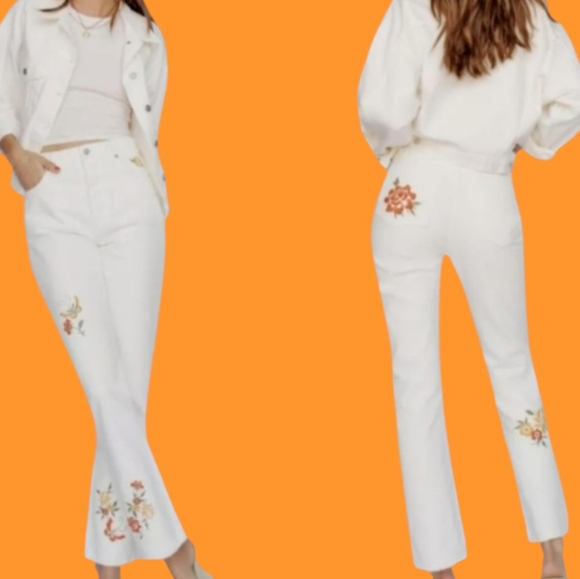 Reformation Cynthia high Waist button fly embroidered White straight jeans W26 - Picture 1 of 10